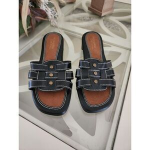 Montego Bay Club Women's Heeled Sandals Leather Black Slip On Size 8.5W